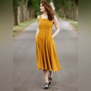 Son De Flor Pinafore Linen Dress Marigold XXS